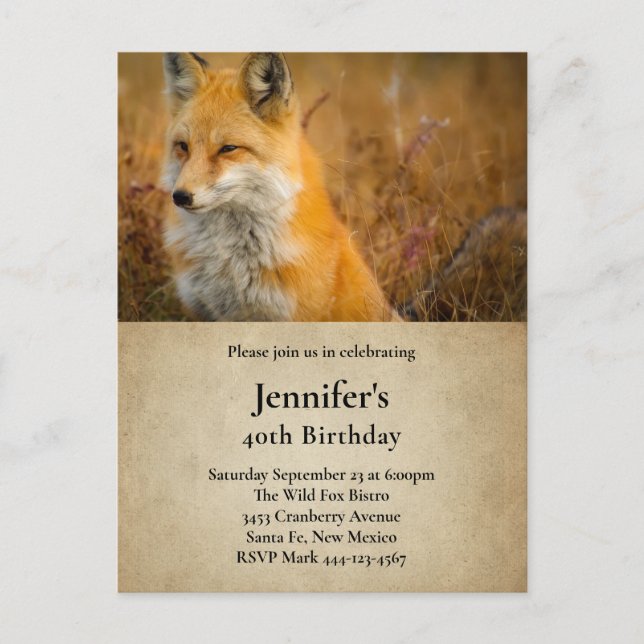 Cute Red Fox Wilderness Nature Photo Birthday Invitation Postcard (Front)