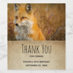 Cute Red Fox Wilderness Nature Photograph Birthday Wine Label