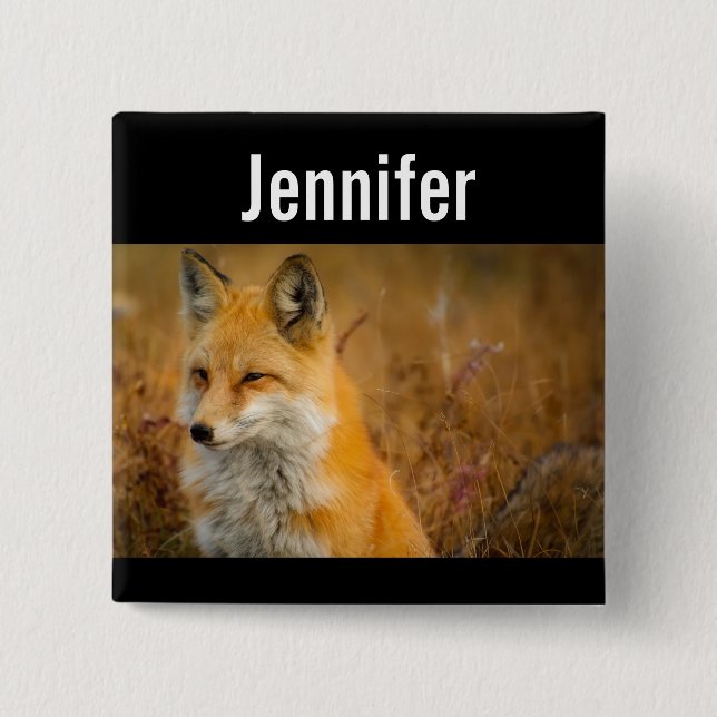 Cute Red Fox Wilderness Nature Photography 2 Inch Square Button (Front)