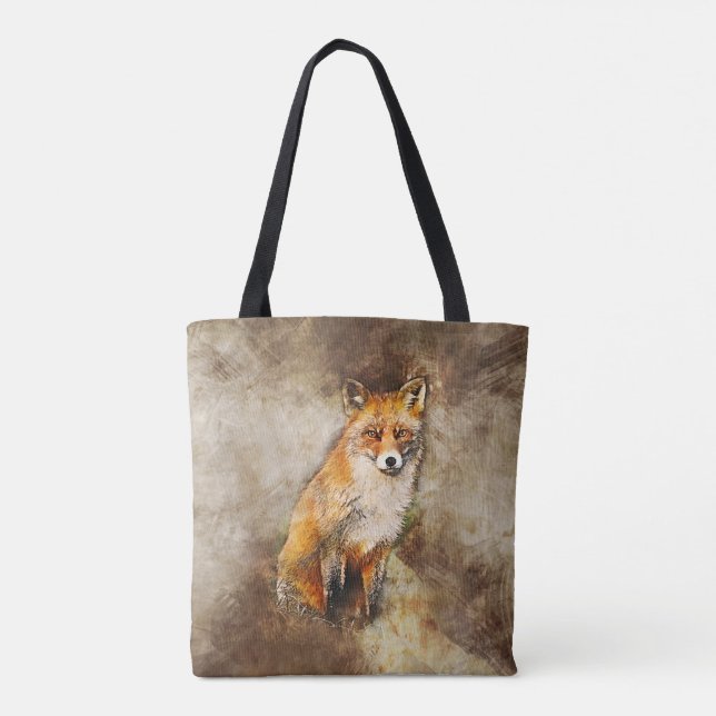 Cute Red Fox Wildlife Art Tote Bag (Back)