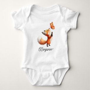 Cute Red Fox with Butterfly Baby Bodysuit