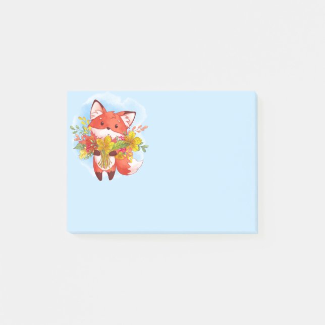 Cute Red Fox with Fall Leaves Post-it Notes (Front)