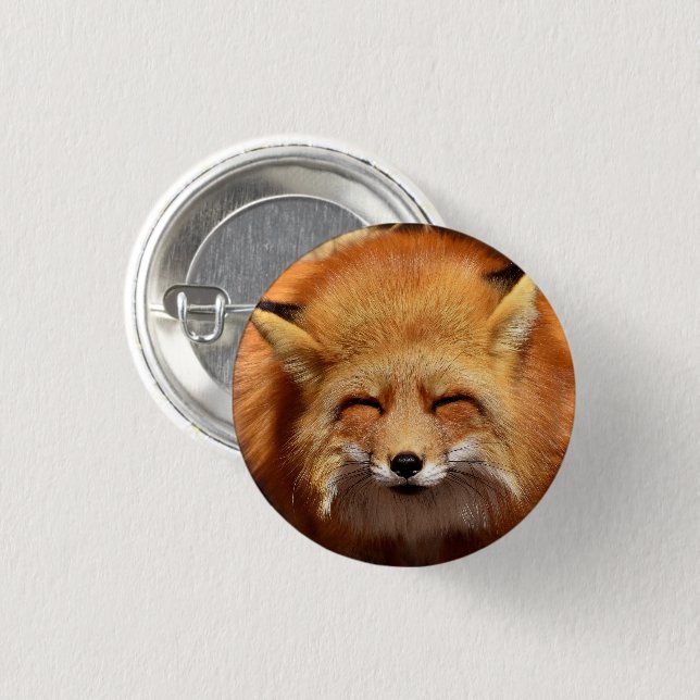 Cute Red Fox with Funny Squinting Eyes 1 Inch Round Button (Front & Back)