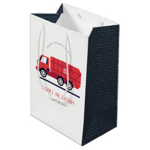 Cute Red Garbage Truck Kids Any Age Birthday Medium Gift Bag