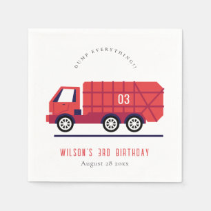 Cute Red Garbage Truck Kids Any Age Birthday Napkin