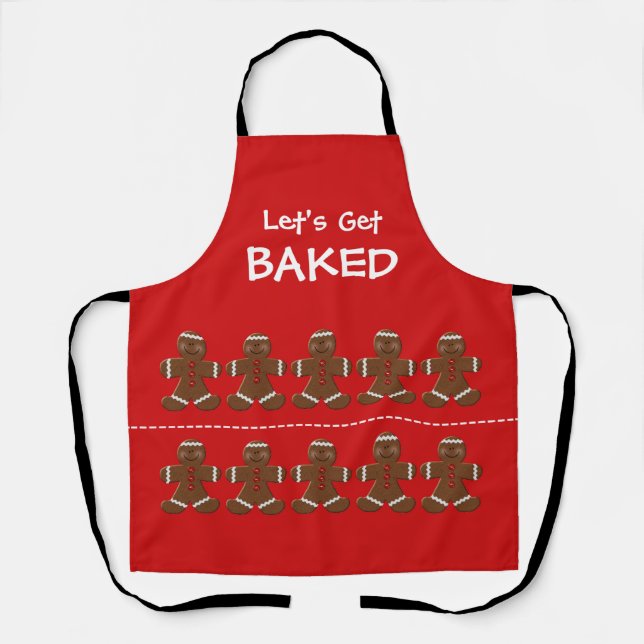Cute Red Gingerbread Man Christmas Let's Get Baked Apron (Front)