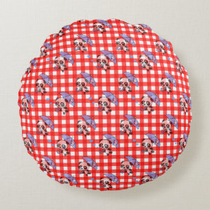 Cute Red Gingham Check Round Pillow