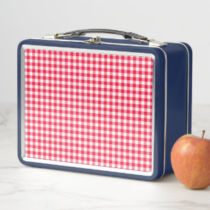 Cute Red Gingham Pattern Blue Metal Lunch Blox Box