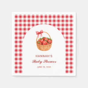 Cute Red Gingham Strawberry Girl Baby Shower Napkin