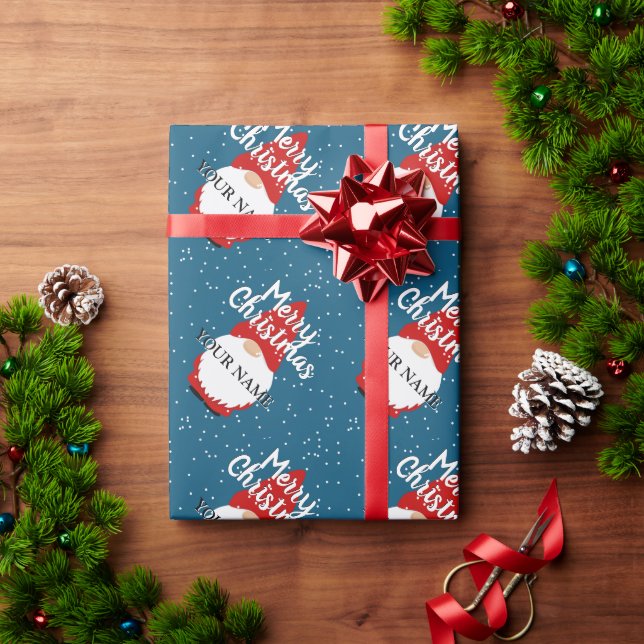Cute red gnome cartoon personalized Christmas  Wrapping Paper (Holiday Gift)