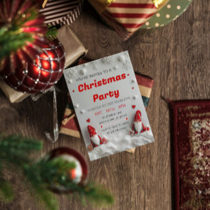 Cute Red Gnome Christmas Party Invitation