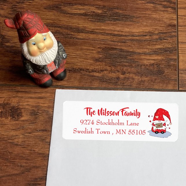 Cute red gnome with letter return address labels (Creator Uploaded)