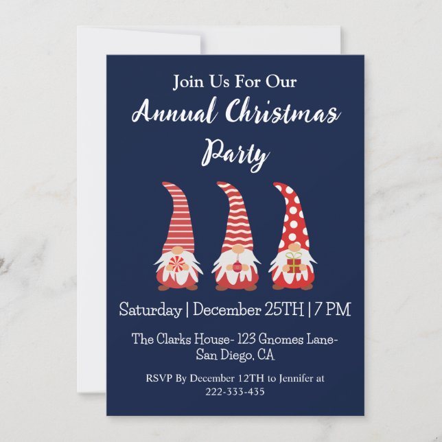 Cute Red  Gnomes personalized Christmas party  Invitation (Front)