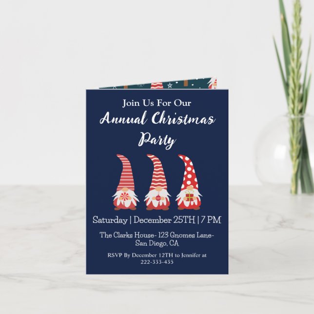 Cute Red  Gnomes Personalized Christmas Party   Invitation (Front)