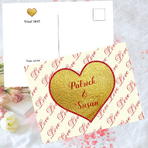 Cute Red Gold Heart Love Typography Valentines Day Holiday Postcard
