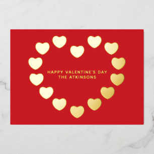 Cute red gold hearts custom Valentine's Day Foil Holiday Card