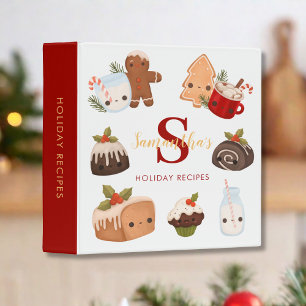 Cute Red Gold Monogrammed Holiday Recipes Binder