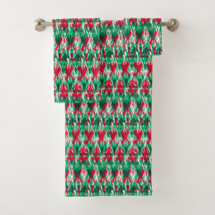 Cute red green abstract aztec pattern bath towel set