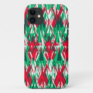 Cute red green abstract aztec pattern iPhone 11 case