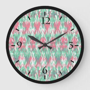 Cute red green abstract aztec pattern large clock