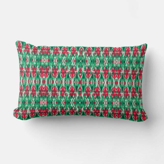 Cute red green abstract aztec pattern lumbar pillow (Front)