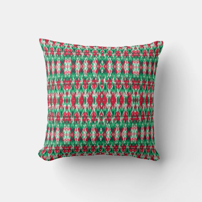 Cute red green abstract aztec pattern throw pillow (Front)