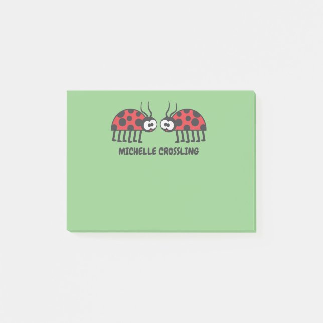 Cute Red Green Black Curious Ladybug and Spots Post-it Notes (Front)