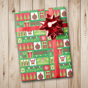 Cute Red Green Christmas Images Collage Wrapping Paper