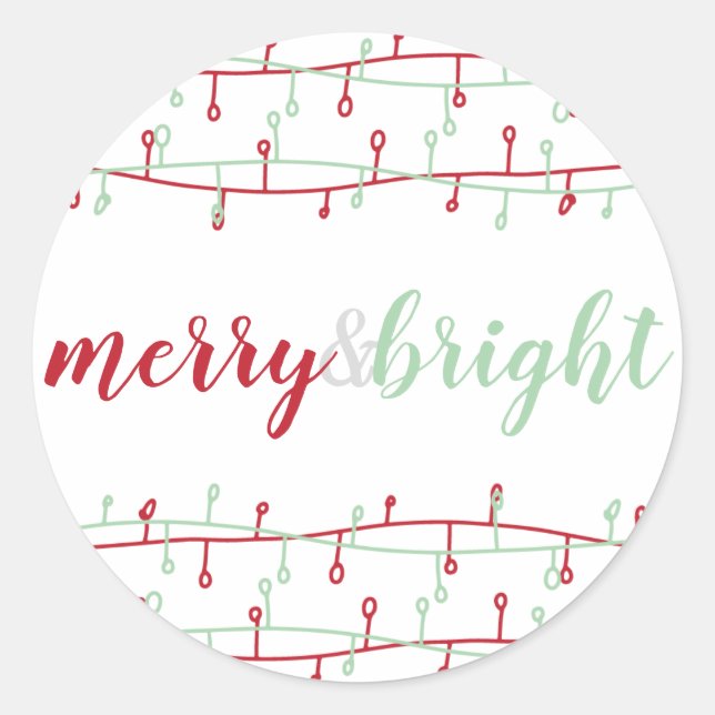 Cute Red & Green Christmas Lights Holiday Classic Round Sticker (Front)