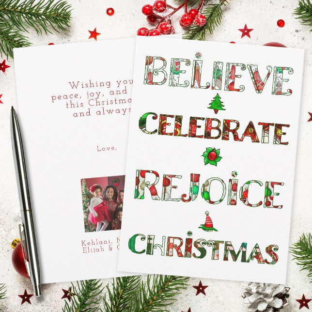 Cute Red Green Christmas Pattern Holiday Card (Creator Uploaded)