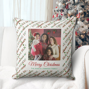 Cute Red Green Christmas Pattern Throw Pillow