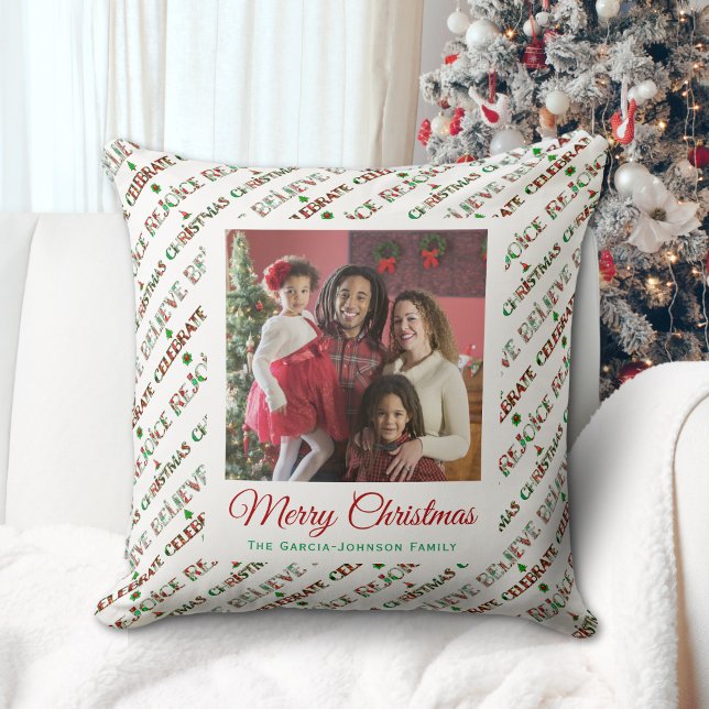 Cute Red Green Christmas Pattern Throw Pillow (Creator Uploaded)