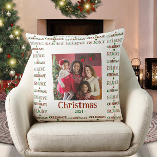 Cute Red Green Christmas Pattern Throw Pillow