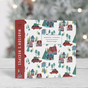 Cute red & green cosy ski lodge chalet houses car  binder