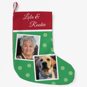 Cute Red Green Dots 2 Photos Pets Add Names Small Christmas Stocking
