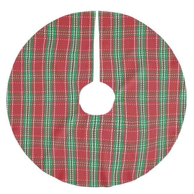 Cute Red Green Holiday Plaid Rustic Tartan Brushed Polyester Tree Skirt (Front)