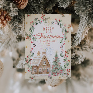 Cute Red Green Holly Berries Bows Tree Christmas Holiday Card