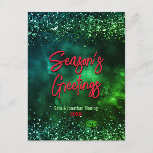 Cute red green marble art Christmas new year Postcard