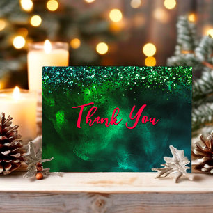 Cute red green monogram marble art thank you card