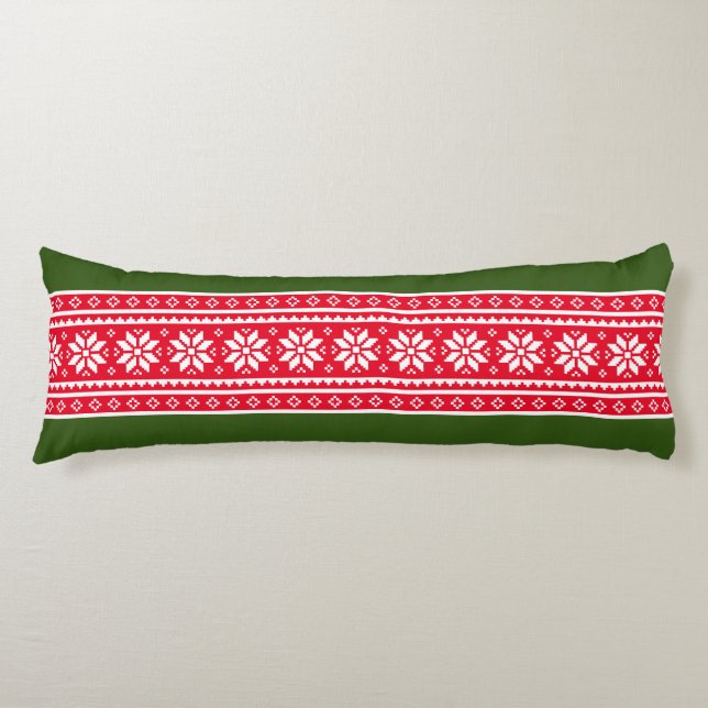 Cute red green nordic snowflake pattern bed decor body pillow (Front)