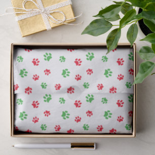 Cute Red Green Paw Prints Pattern Christmas Theme Tissue Paper
