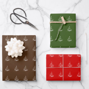 Cute Red Green White Christmas Tree Pattern Gift Wrapping Paper Sheet