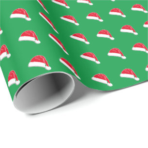 Cute red green white vintage Santa hat Christmas Wrapping Paper