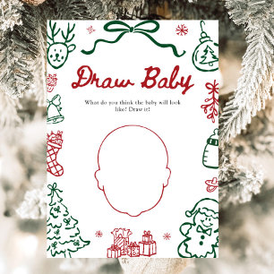 Cute Red Green Winter Baby Shower Draw Baby Game Invitation