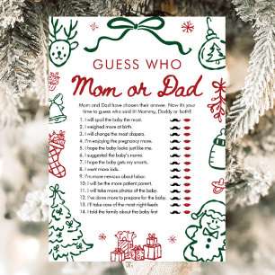 Cute Red Green Winter Guess Who Mom or Dad Game Invitation