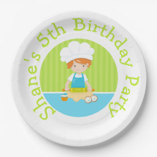 Cute Red Hair Boy Baking Birthday Party Paper Plate