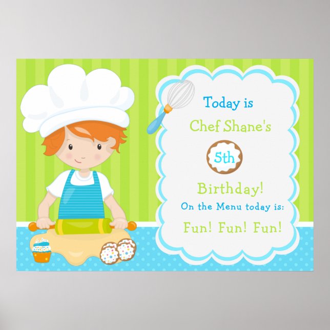 Cute Red Hair Boy Baking Birthday  Poster (Front)