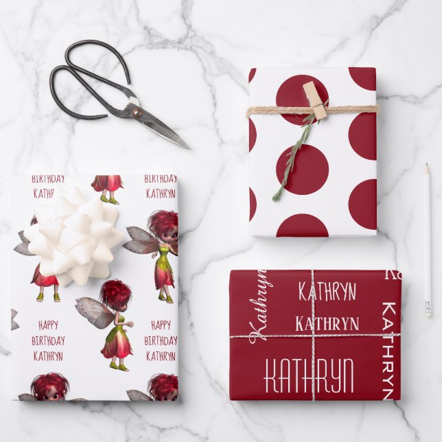 Cute Red Hair Fairies Personalized  Wrapping Paper Sheet (Front)