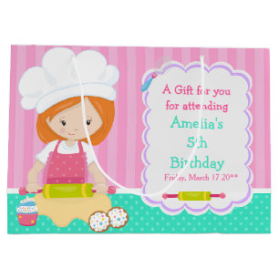 Cute Red Hair Girl Baking Thank You Large Gift Bag