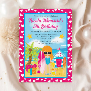Cute Red Haired Girl Beach Kids Birthday  Invitation